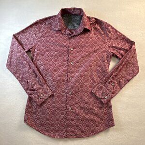 Tasso Elba Shirt Mens Sz Small‎ Pink Graphic Cotton Blend Button Up Long Sleeve